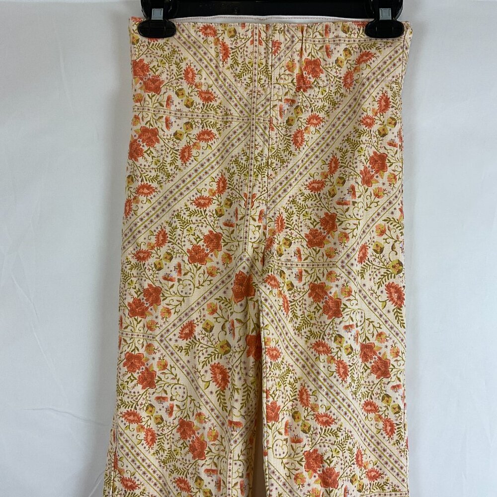 Show Me Your Mumu Pants XS Peach Green Coral Floral Elastic Waist Pull-On Denim - Picture 2 of 12